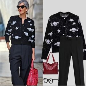 Zara Blogger FAVE, Black Star and Planet Cardigan, SIZE MEDIUM